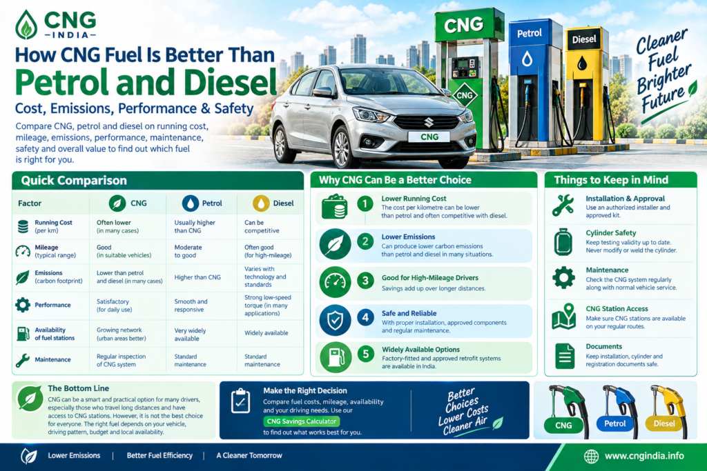 How CNG Gas Fuel Is Better Than Petrol and Diesel: Cost, Emissions, Performance & Safety